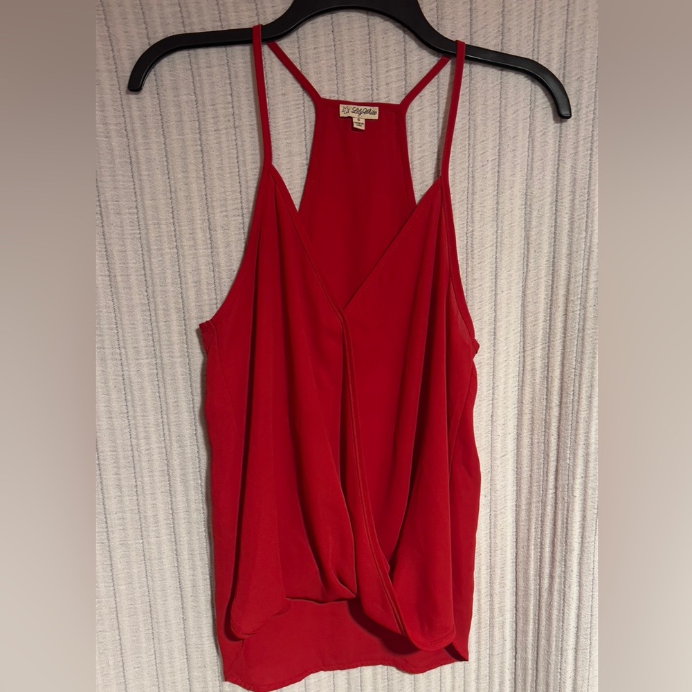 Lily White Red Mock Wrap Camisole Top